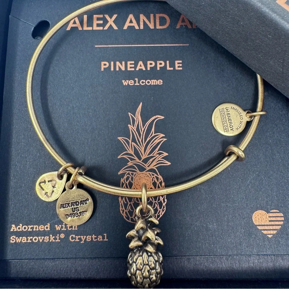 New in box! Alex and Ani Pineapple charm bangle with Swarovski crystal